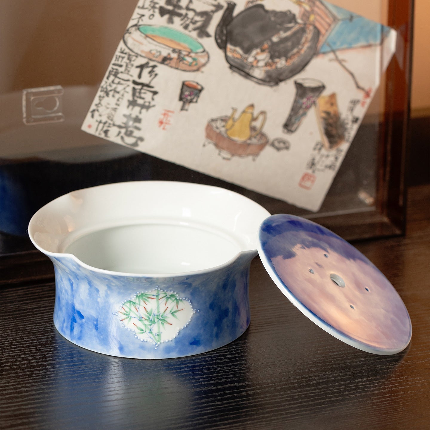 Hand-Painted Green Bamboo Ceramic Teapot Tray (Dry Tea Tray)