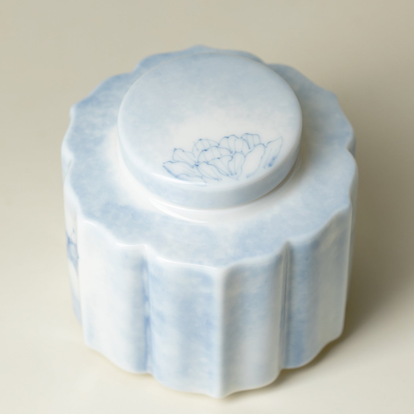 Hand-Painted Blue & White Butterfly Petal Travel Ceramic Tea Canister (180ml)