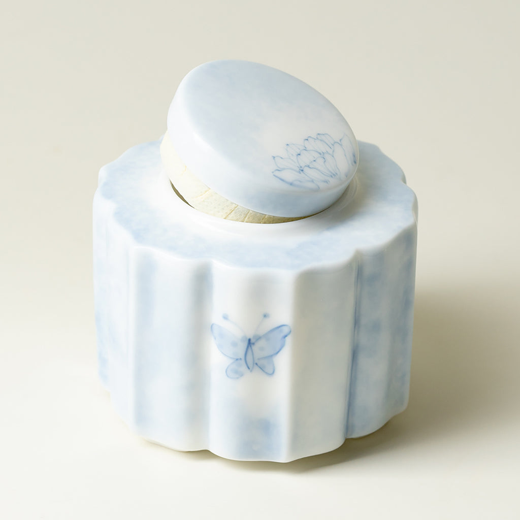 Hand-Painted Blue & White Butterfly Petal Travel Ceramic Tea Canister (180ml)