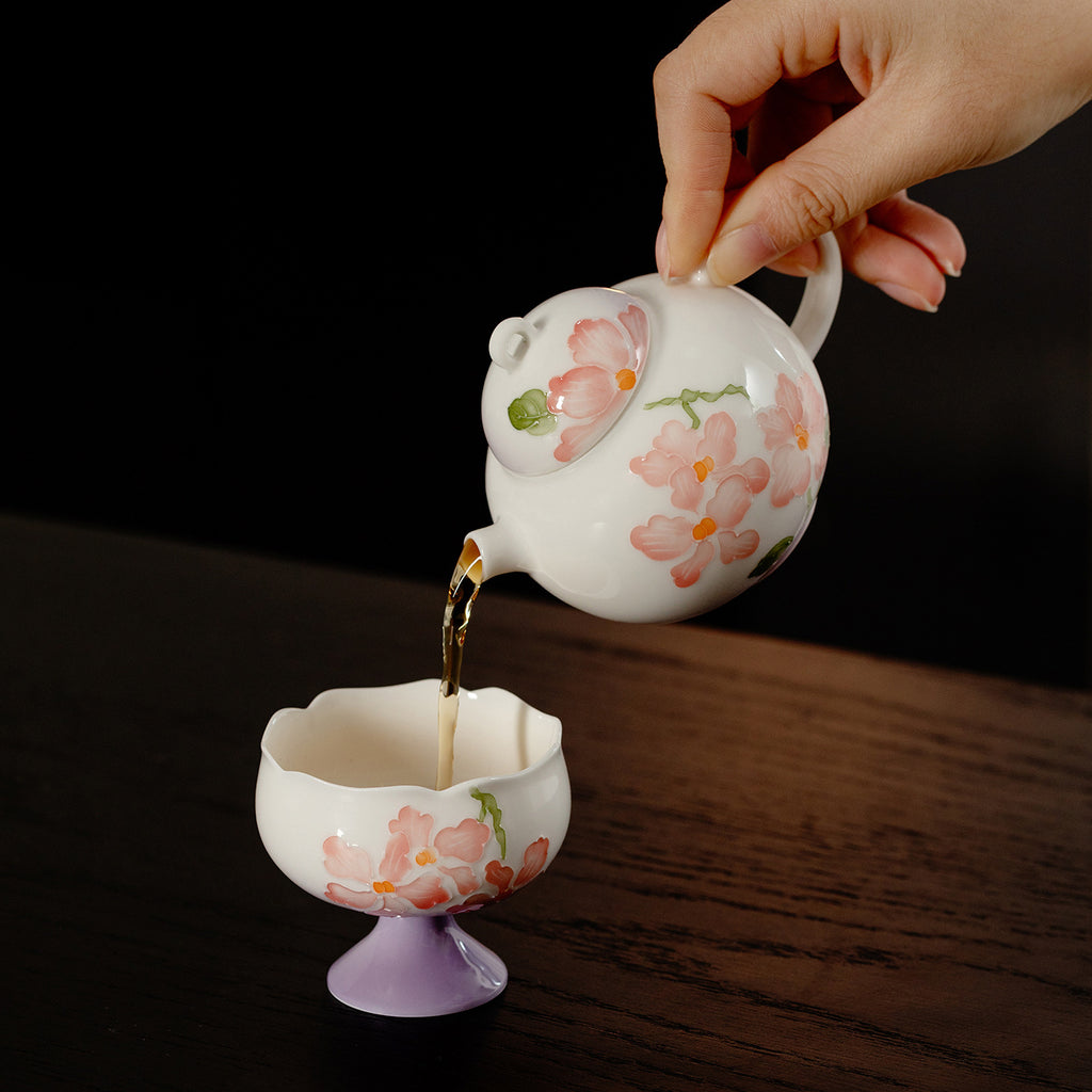 Arita-Style Hand-Painted Purple Butterfly Orchid Ceramic Teapot (145ml)