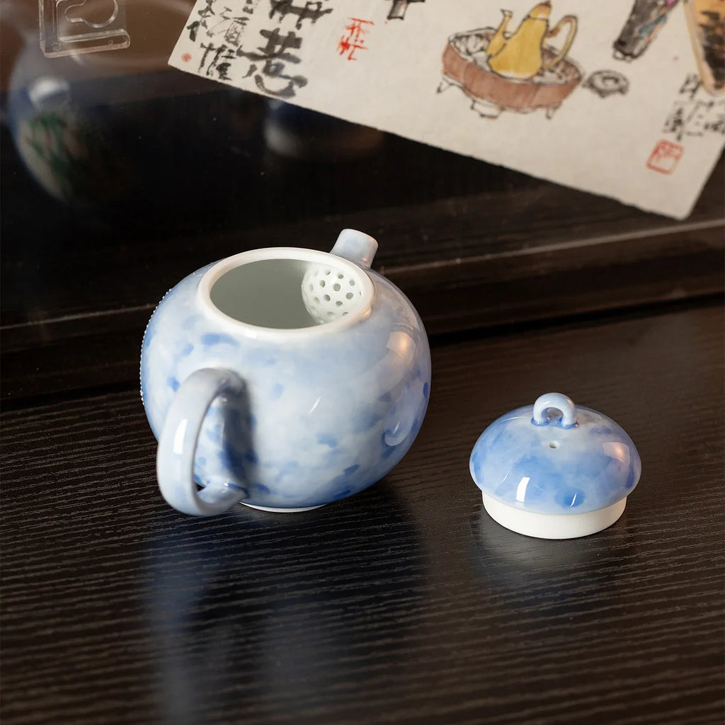 Hand-Painted Blue Bamboo Shadow Ceramic Teapot (160ml) - AlinTree