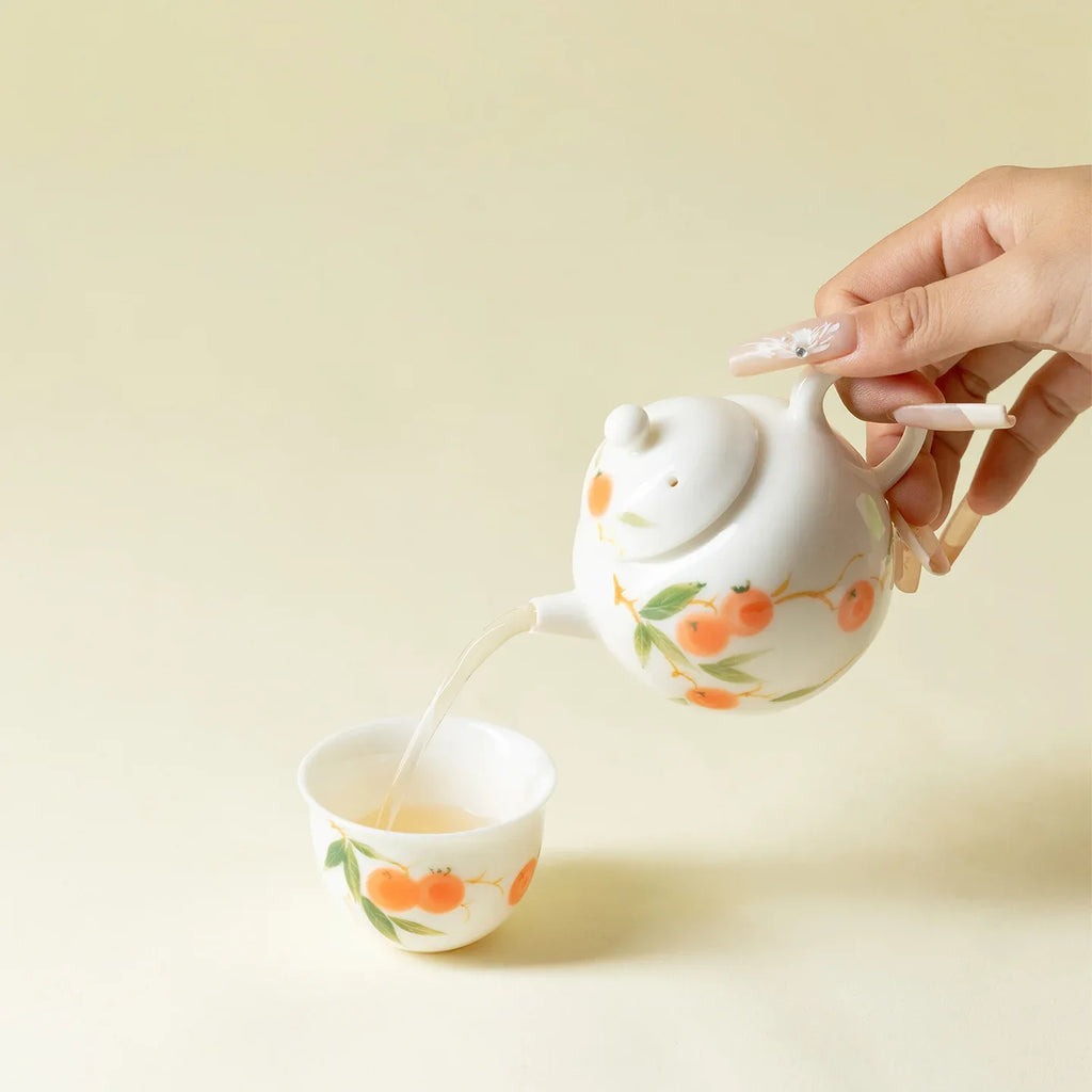 Persimmon Wish Hand-Painted Underglaze Xiaowen Teapot 120ml - AlinTree