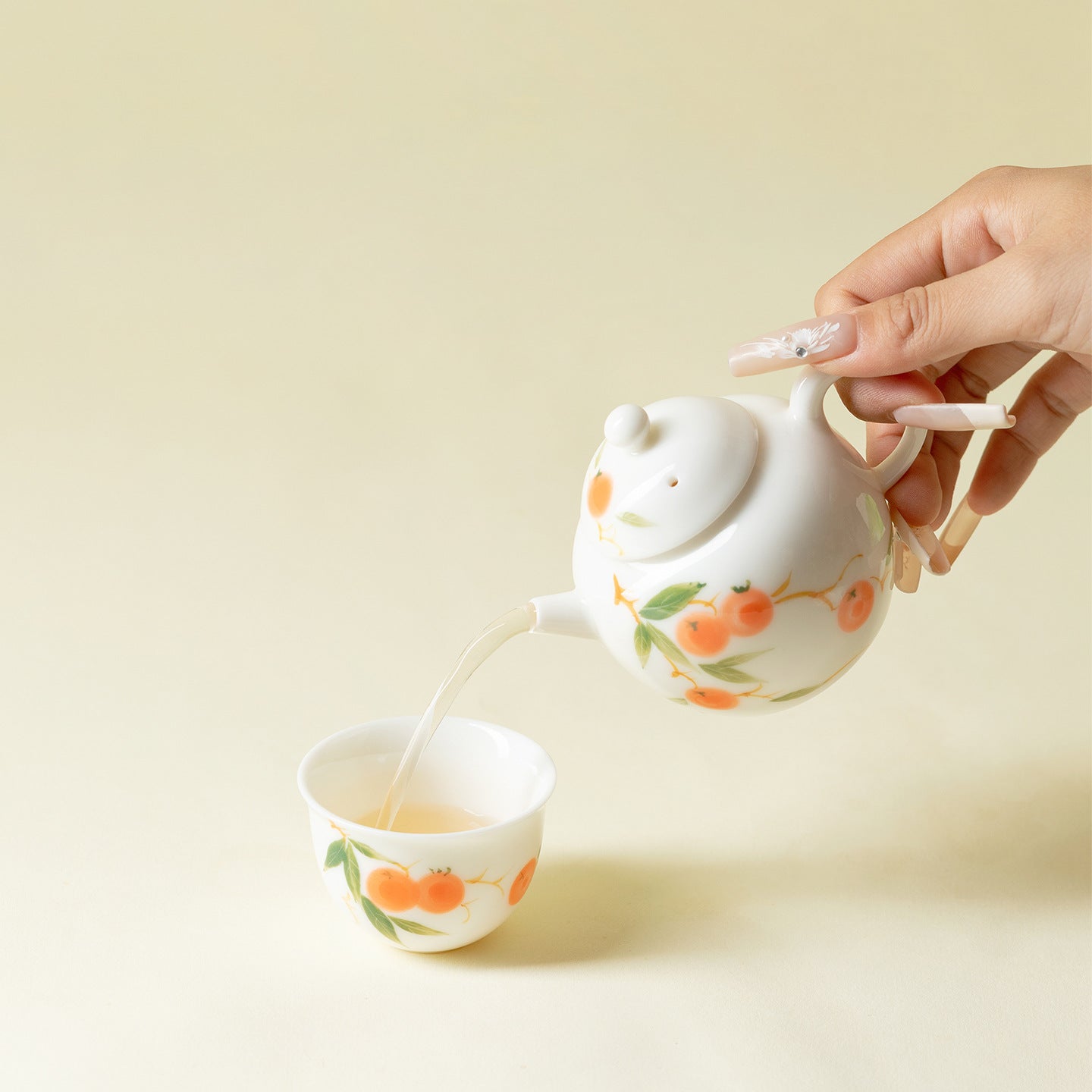 Persimmon Wish Hand-Painted Underglaze Xiaowen Teapot 120ml