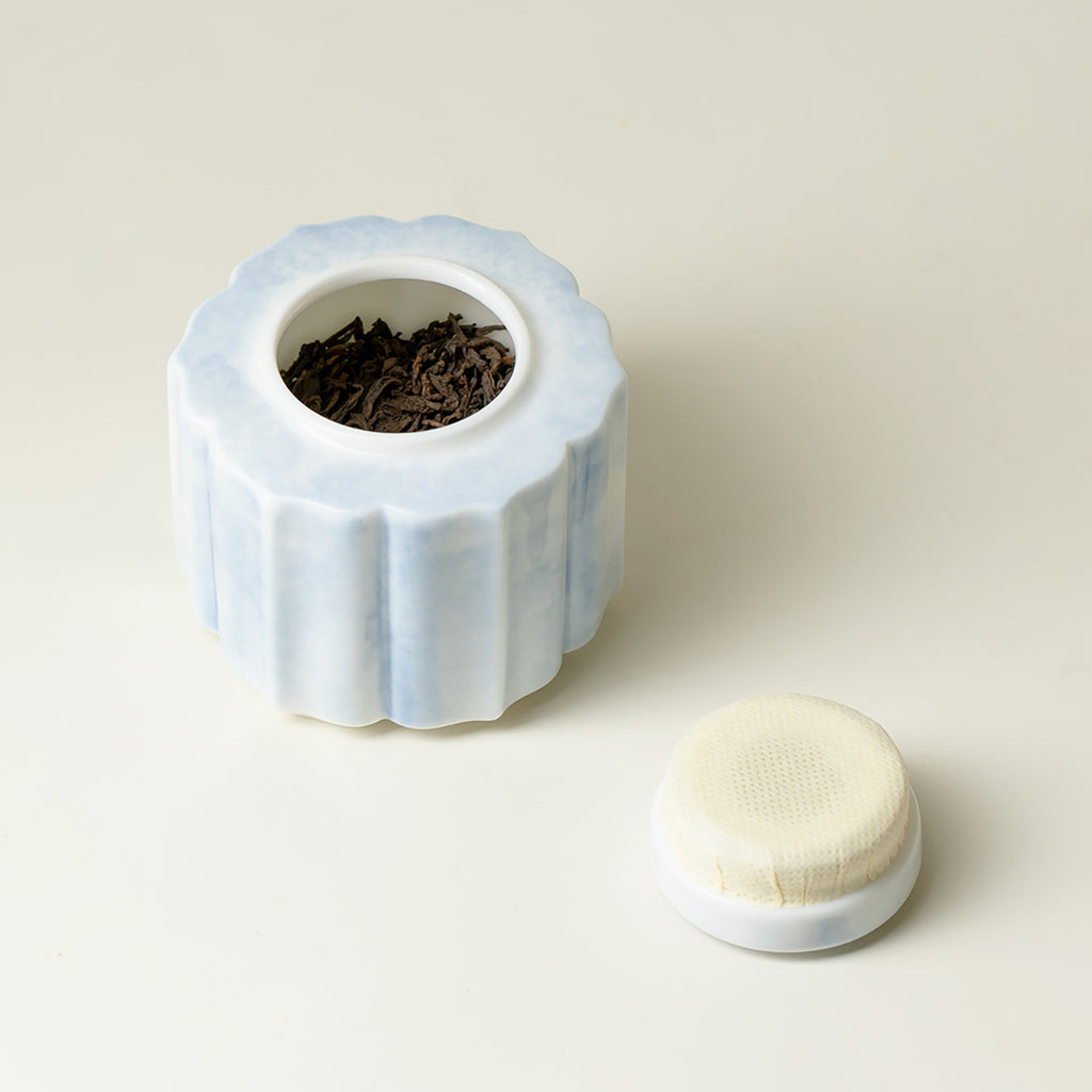 Hand-Painted Blue & White Butterfly Petal Travel Ceramic Tea Canister (180ml)