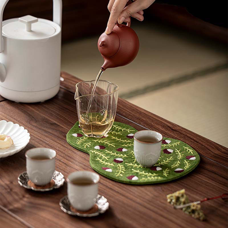 Gourd Teapot Coaster Embroidered Coaster Vintage Teapot Coaster Tray Mat Heat-Resistant Mat Premium Tea Mat