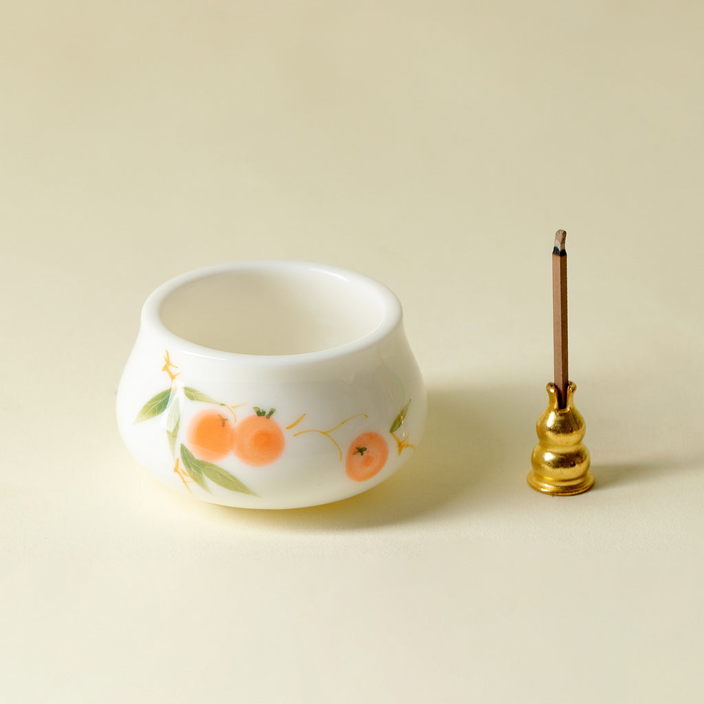 Hand-Painted Persimmon Ceramic Stick Incense Burner (Luohan, 60 ml)