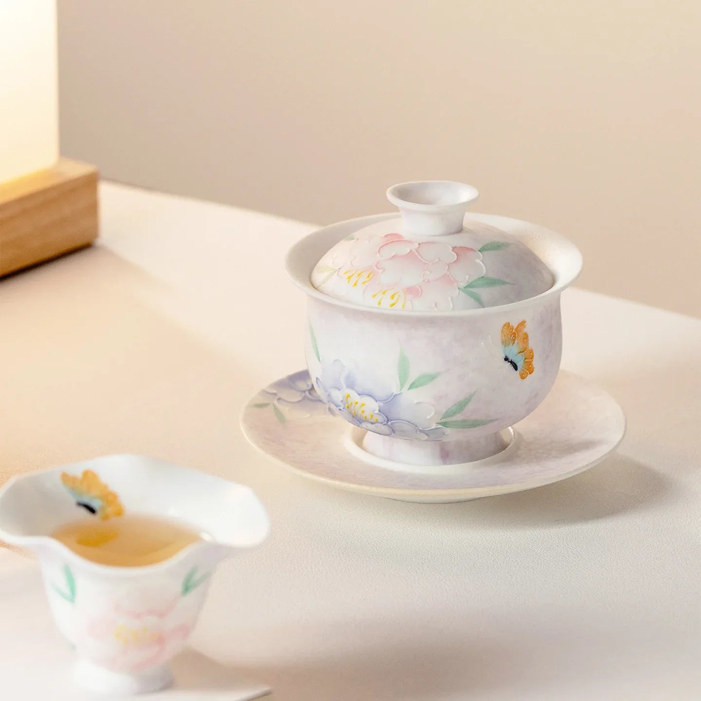 Hand-Painted Peony Collection – Pastel White Glaze (Peony Motif) - AlinTree