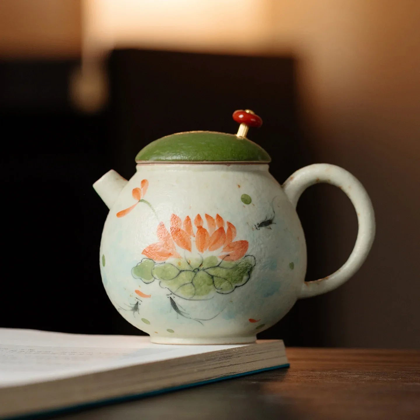 Hand-Painted Lotus &amp; Fish Collection – Celadon Green (Lotus Motif) - AlinTree