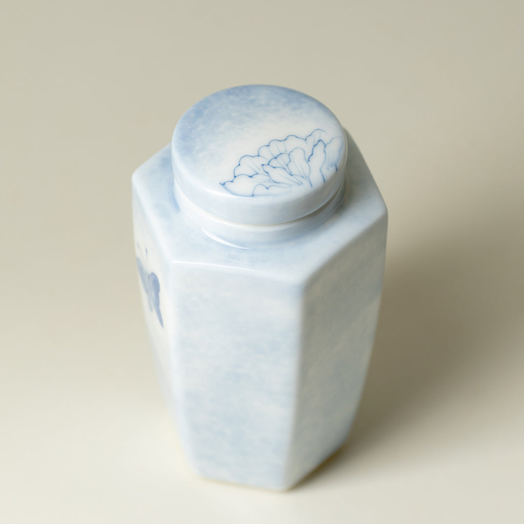 Hand-Painted Butterfly & Floral Hexagon Mini Travel Ceramic Tea Canister (250ml)
