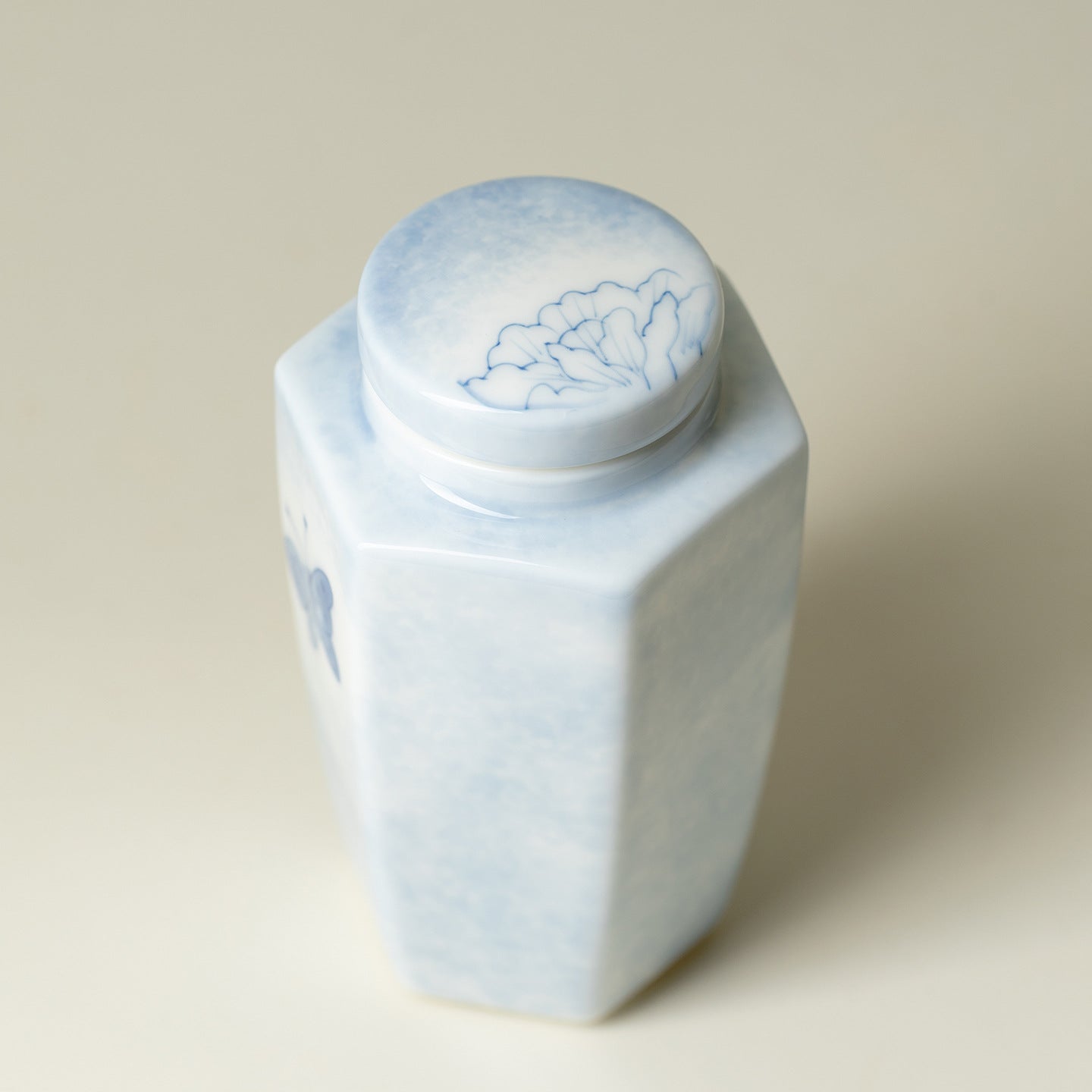 Hand-Painted Butterfly & Floral Hexagon Mini Travel Ceramic Tea Canister (250ml)