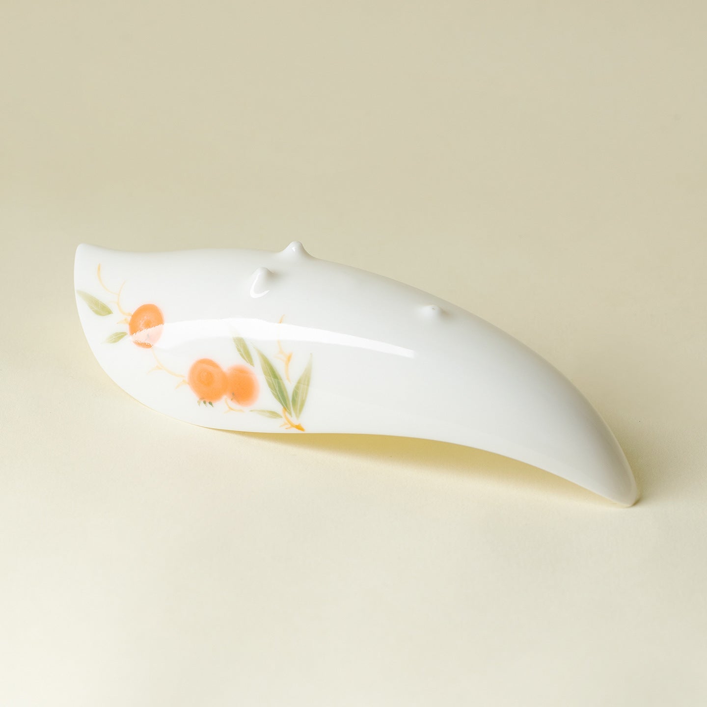 Hand-Painted Persimmon Blessing Autumn Leaf Ceramic Tea Scoop (Cha Ze)