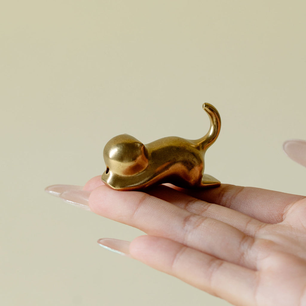 Brass Lucky Cat Incense Holder Tea Table Ornament
