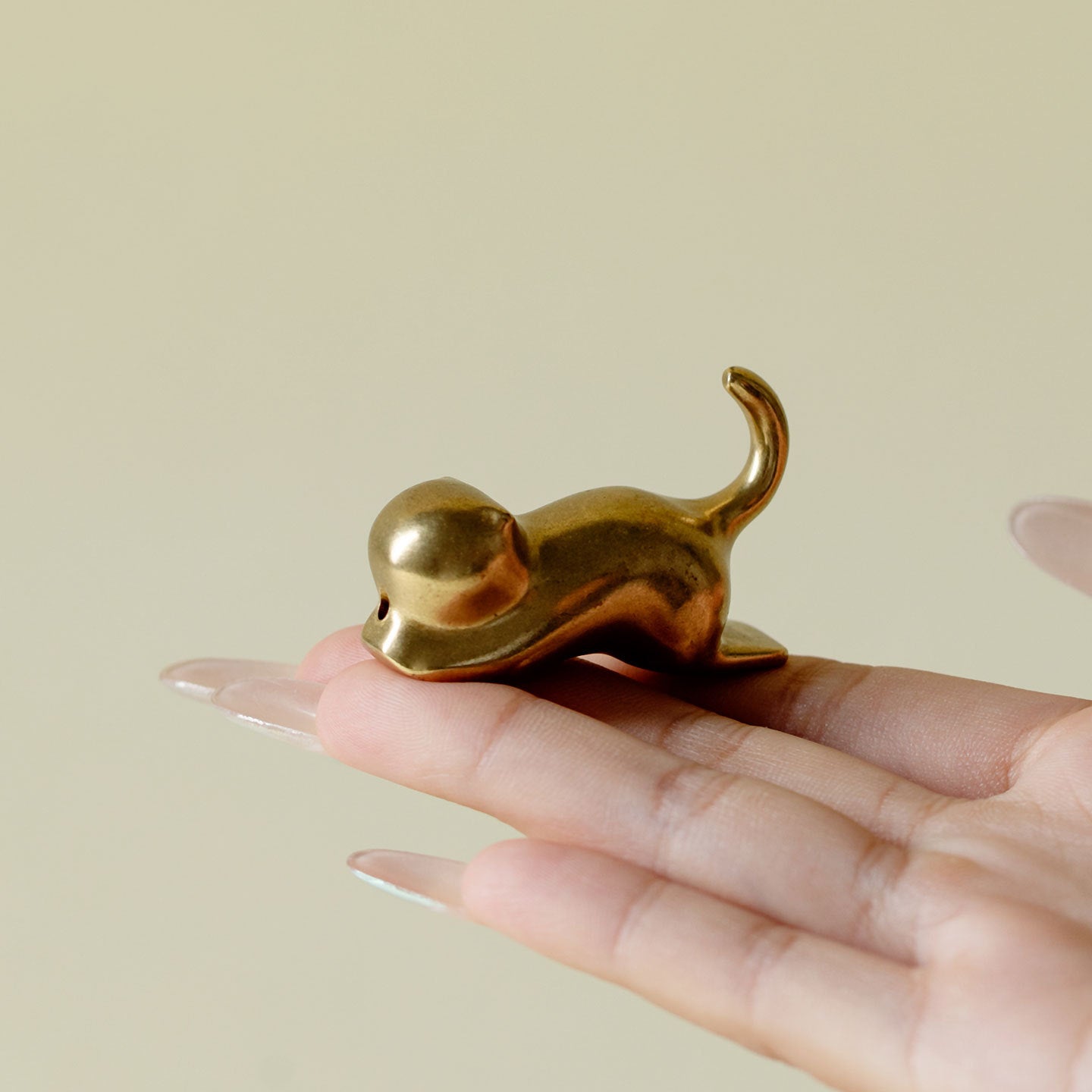 Brass Lucky Cat Incense Holder Tea Table Ornament