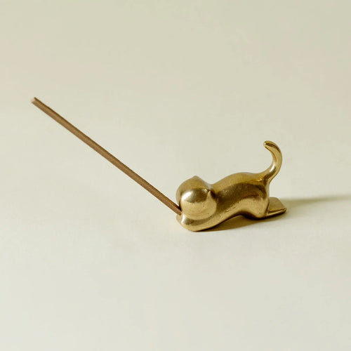 Brass Lucky Cat Incense Holder Tea Table Ornament - AlinTree