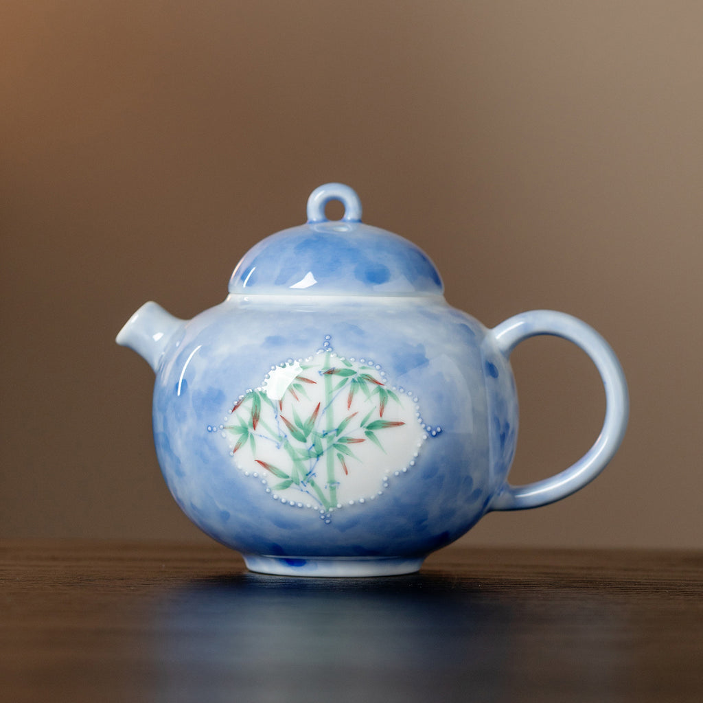 Hand-Painted Bamboo Shadow Tea Set – Azure Blue Collection