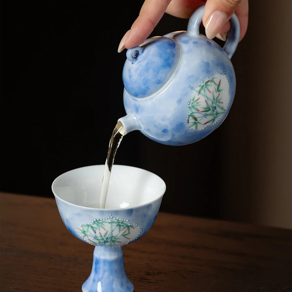 Hand-Painted Blue Bamboo Shadow Ceramic Teapot (160ml) - AlinTree