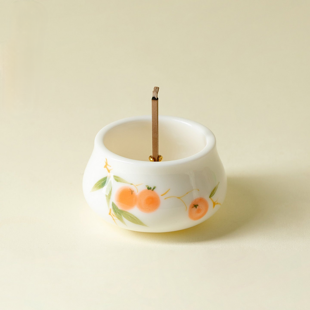 Hand-Painted Persimmon Ceramic Stick Incense Burner (Luohan, 60 ml)