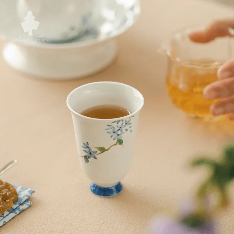 White Clay Hand-Painted “Little Blue Bud” Gongfu Tea Cup - AlinTree