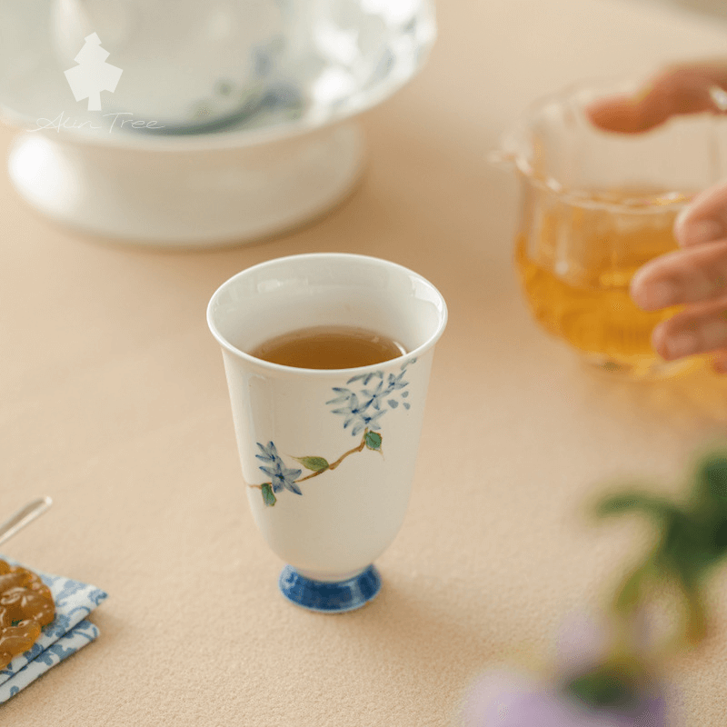 White Clay Hand-Painted “Little Blue Bud” Gongfu Tea Cup