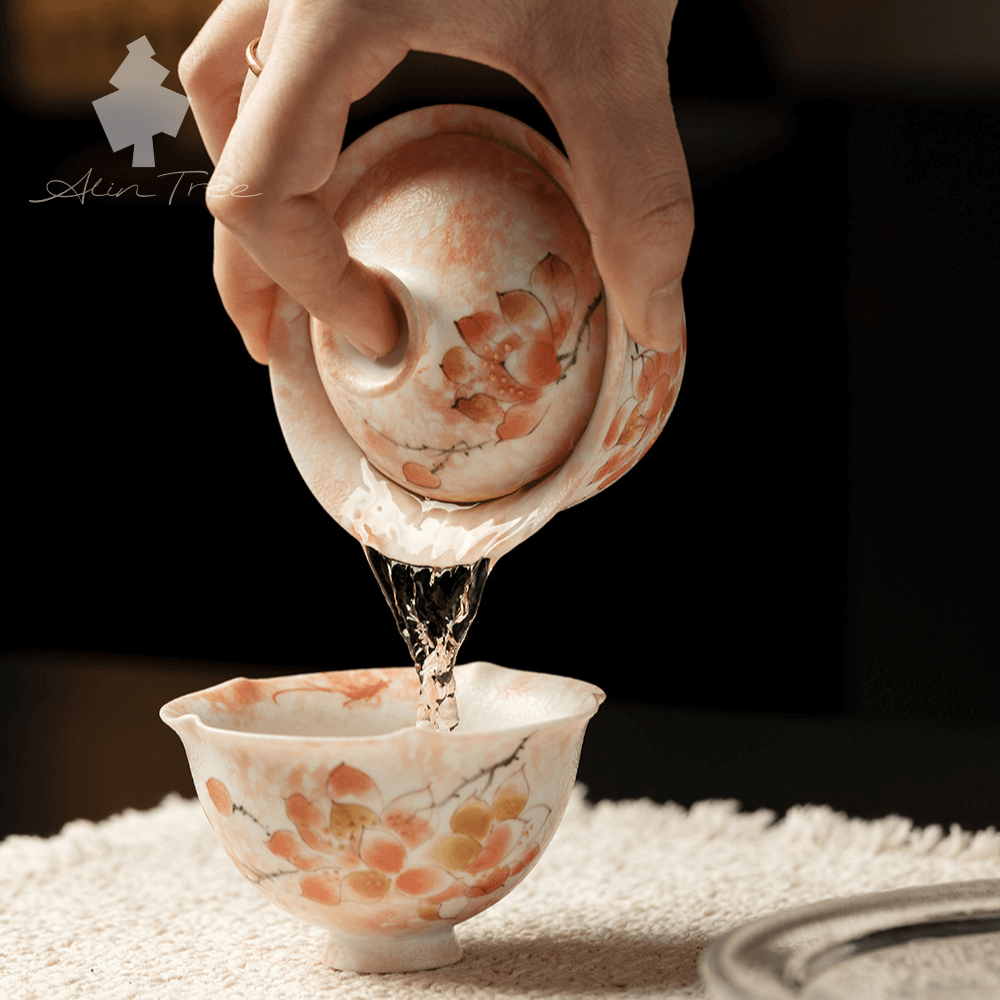 Hand-Painted Magnolia Thin-Walled Ceramic Gaiwan