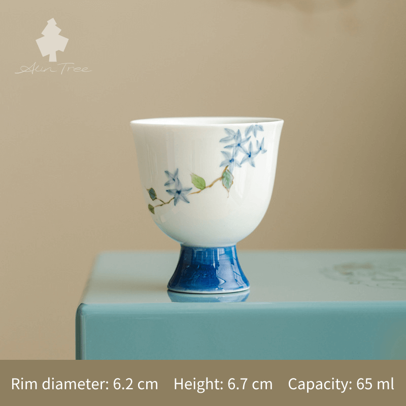 White Clay Hand-Painted “Little Blue Bud” Gongfu Tea Cup