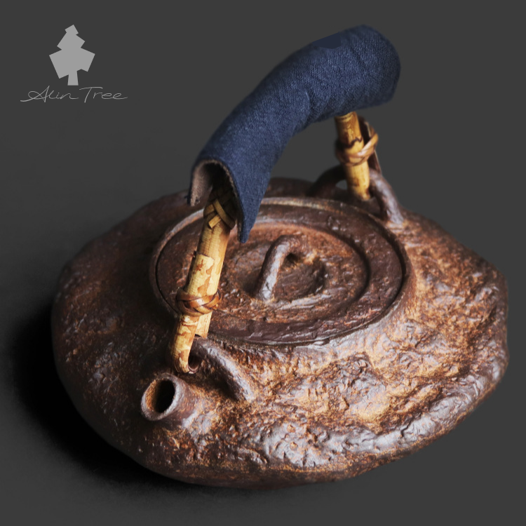 Vintage Coarse Pottery Old Rock Clay Overhead Handle Teapot