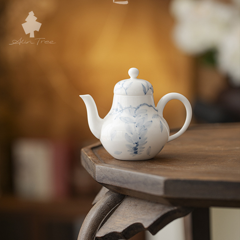 Hand-Painted Blue-and-White Wisteria Ceramic Teapot Tea Set