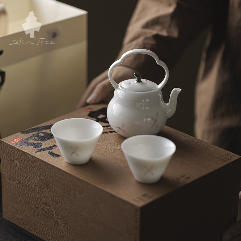 Hand-Painted Pink Orchid Handle Teapot Tea Set