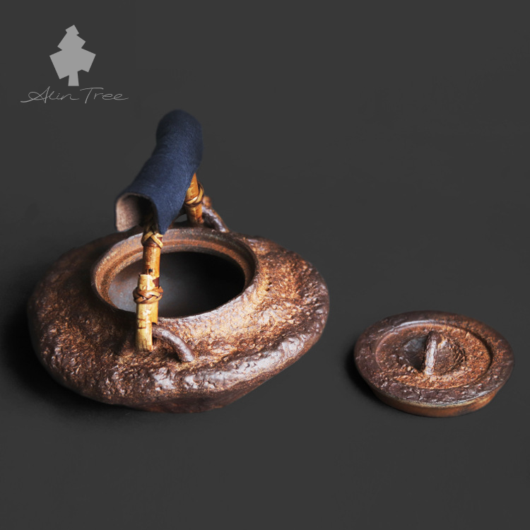 Vintage Coarse Pottery Old Rock Clay Overhead Handle Teapot