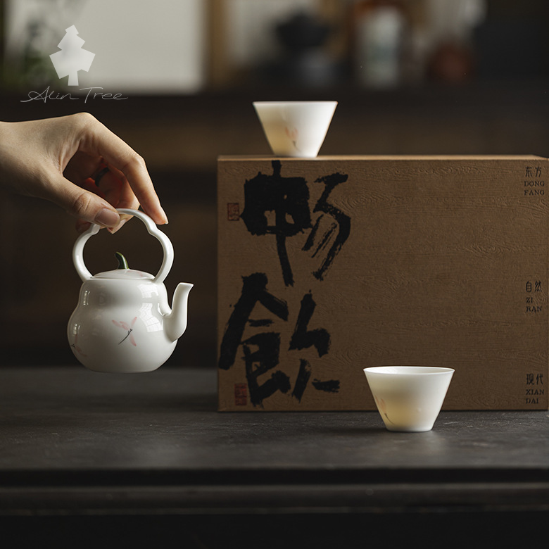 Hand-Painted Pink Orchid Handle Teapot Tea Set