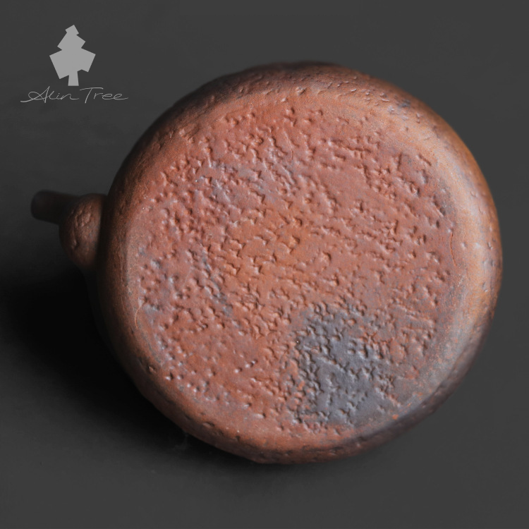 Coarse Stoneware Old Rock Clay Teapot with a Rattan-Wrapped Handle