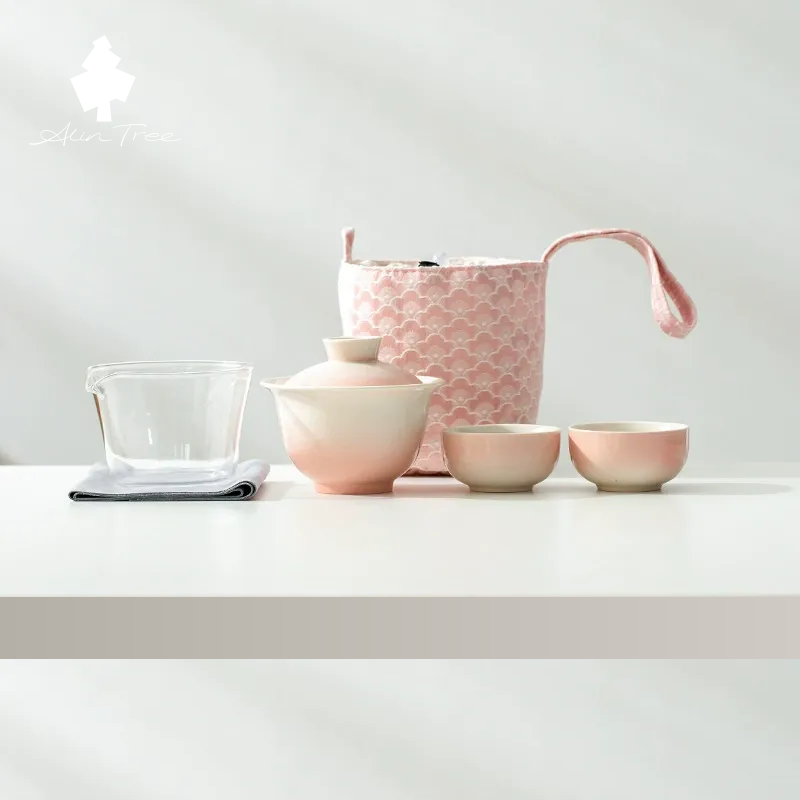 Gradient Wood Ash Glaze Outdoor Travel Gongfu Tea Set