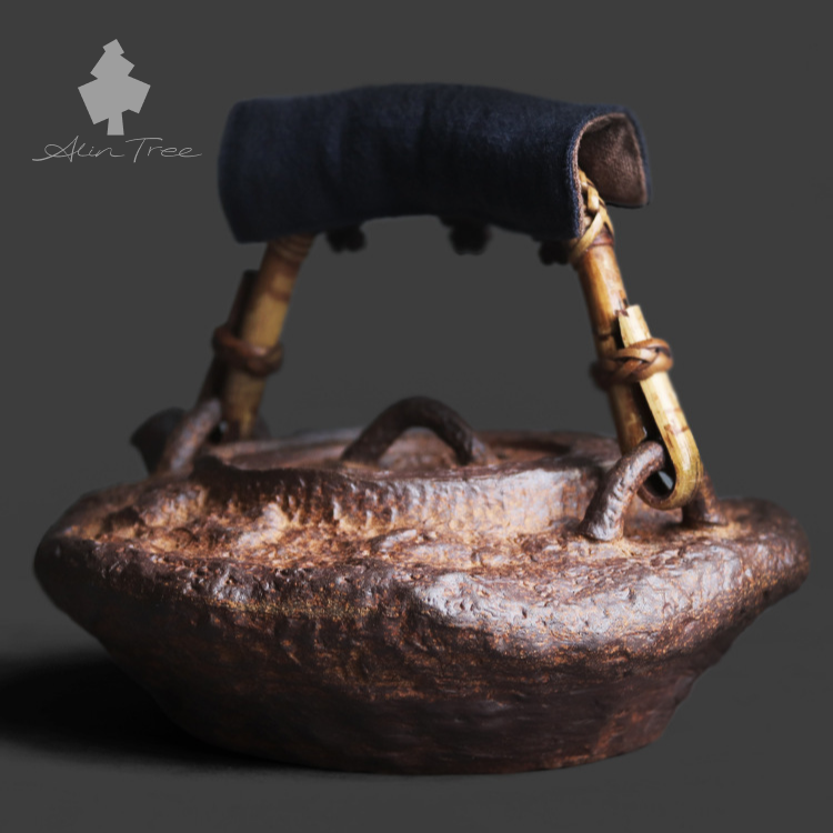 Vintage Coarse Pottery Old Rock Clay Overhead Handle Teapot