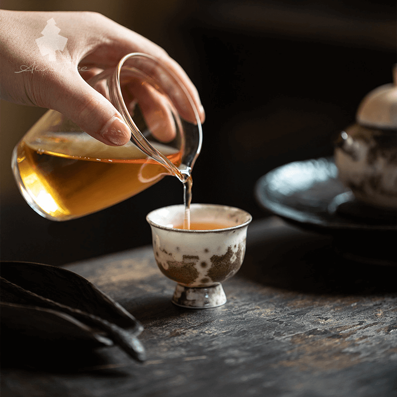 Wood-Fired Ceramic Tea Cup with High Foot, Kiln-Transmutation Glaze