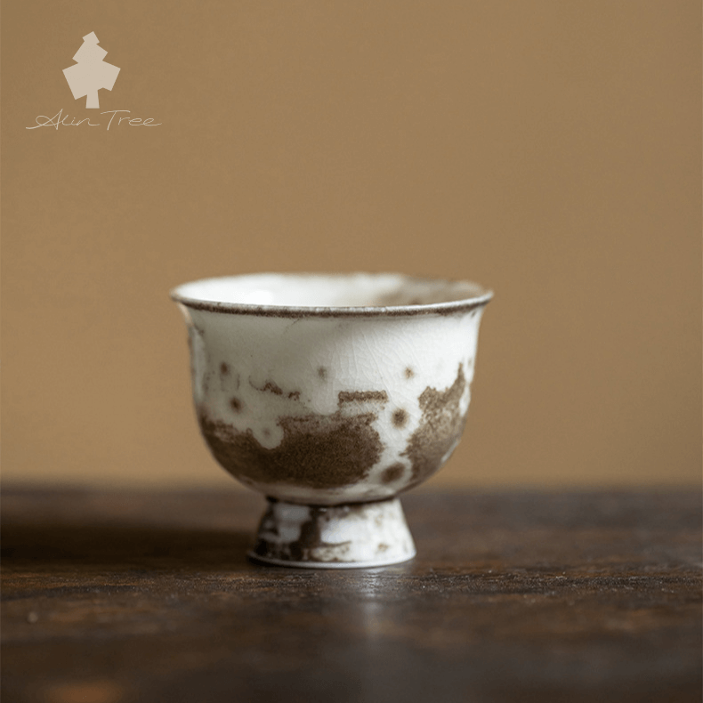 Wood-Fired Ceramic Tea Cup with High Foot, Kiln-Transmutation Glaze