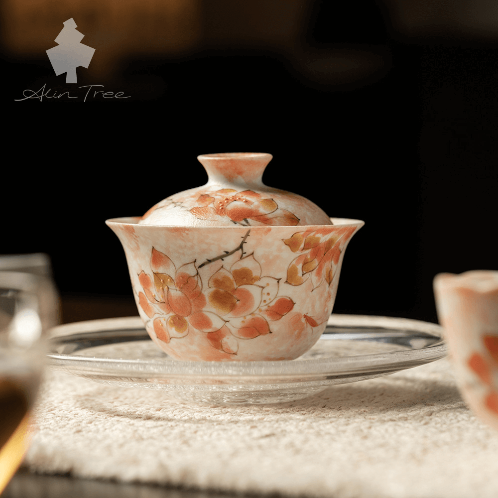Hand-Painted Magnolia Thin-Walled Ceramic Gaiwan