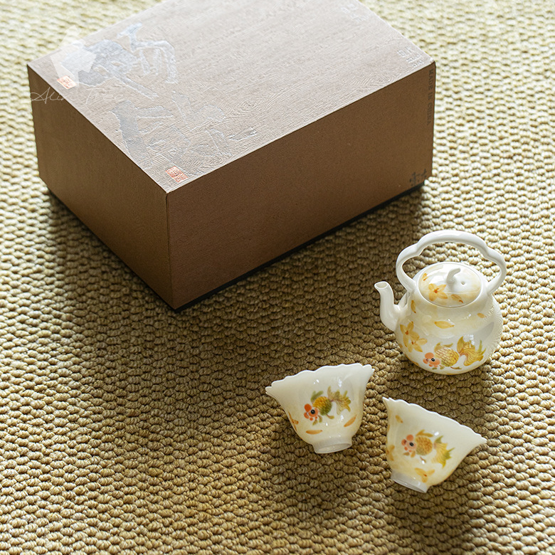 Hand-Painted Goldfish Overhead Handle Teapot Set