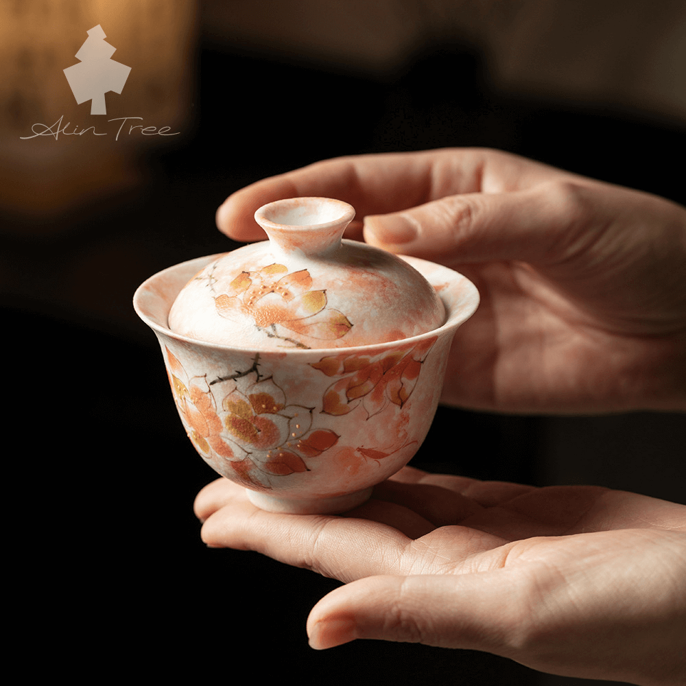 Hand-Painted Magnolia Thin-Walled Ceramic Gaiwan
