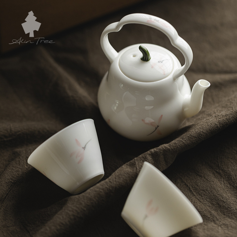 Hand-Painted Pink Orchid Handle Teapot Tea Set