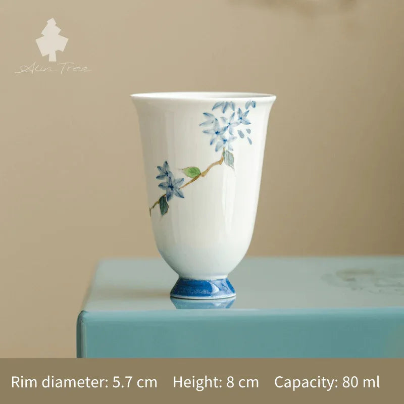 White Clay Hand-Painted “Little Blue Bud” Gongfu Tea Cup - AlinTree