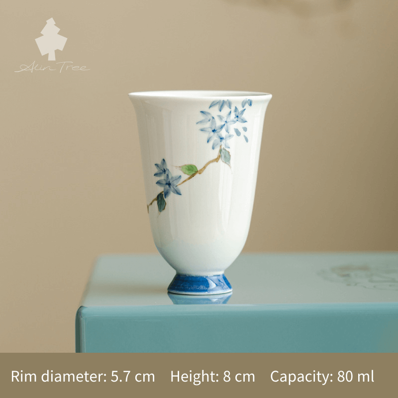 White Clay Hand-Painted “Little Blue Bud” Gongfu Tea Cup