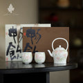 Hand-Painted Peach Overhead Handle Teapot Tea Set - AlinTree