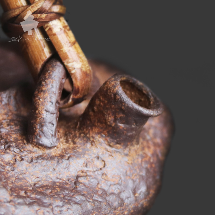 Vintage Coarse Pottery Old Rock Clay Overhead Handle Teapot