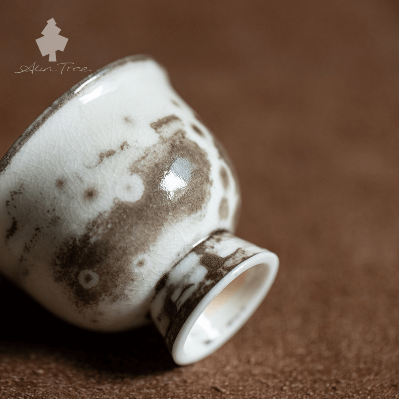 Wood-Fired Ceramic Tea Cup with High Foot, Kiln-Transmutation Glaze
