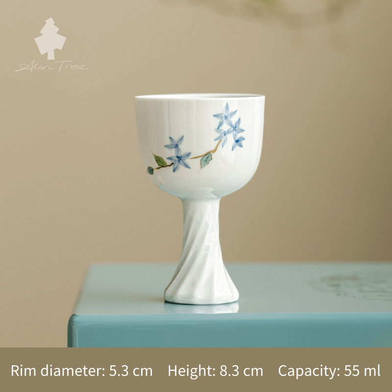 White Clay Hand-Painted “Little Blue Bud” Gongfu Tea Cup
