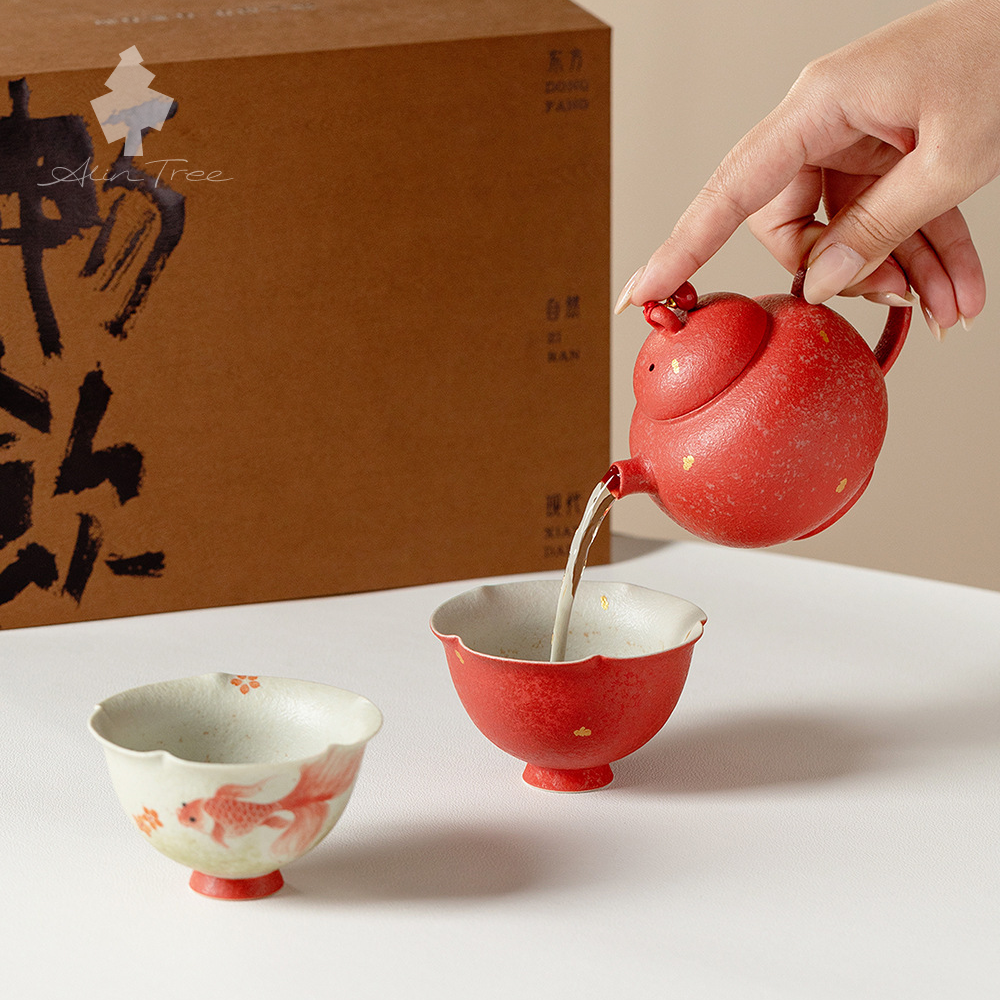 Hand-Painted Goldfish Teapot Tea Set