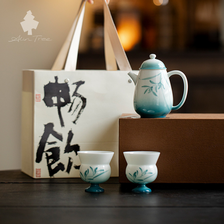 Hand-Painted Orchid White Porcelain Teapot Tea Set