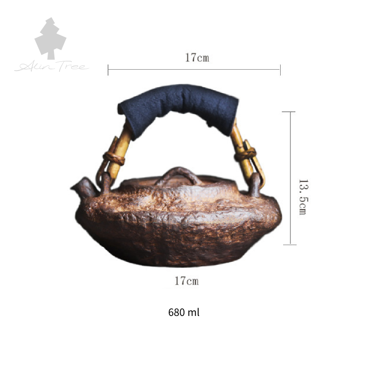 Vintage Coarse Pottery Old Rock Clay Overhead Handle Teapot