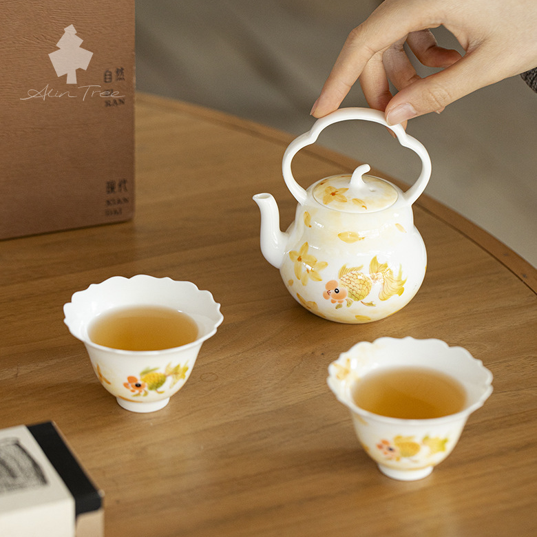 Hand-Painted Goldfish Overhead Handle Teapot Set