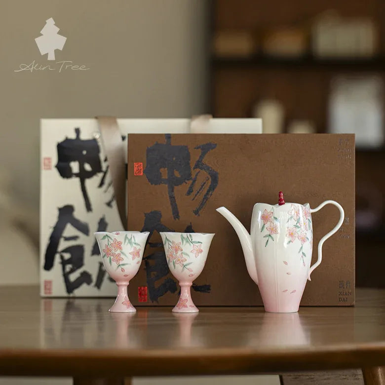 Hand-Painted Peach Blossom Teapot Tea Set - AlinTree